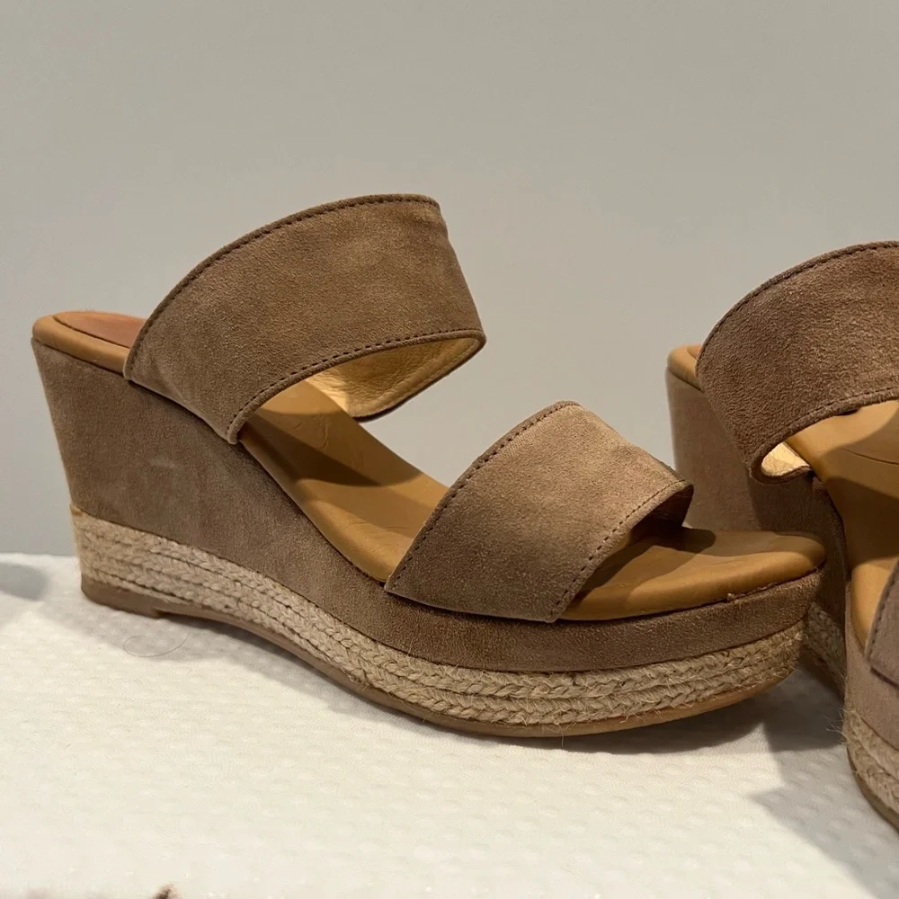 Matt Bernson 8 Icaria Platform Wedge Espadrilles in Tan Suede EUC Made In Spain